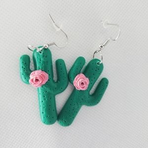 Handmade clay earrings cactus rose